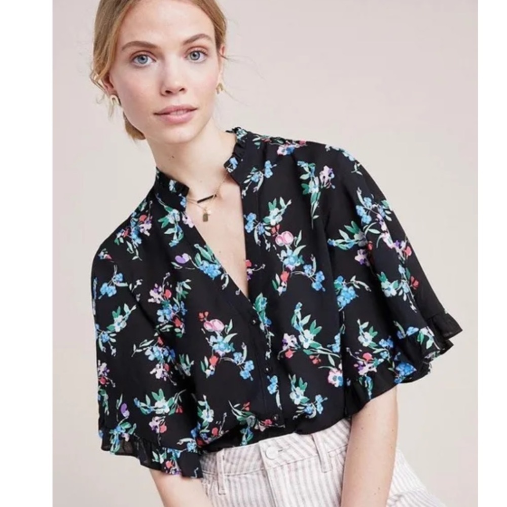 Maeve Averio Flutter Sleeve Button Down Top - image 7